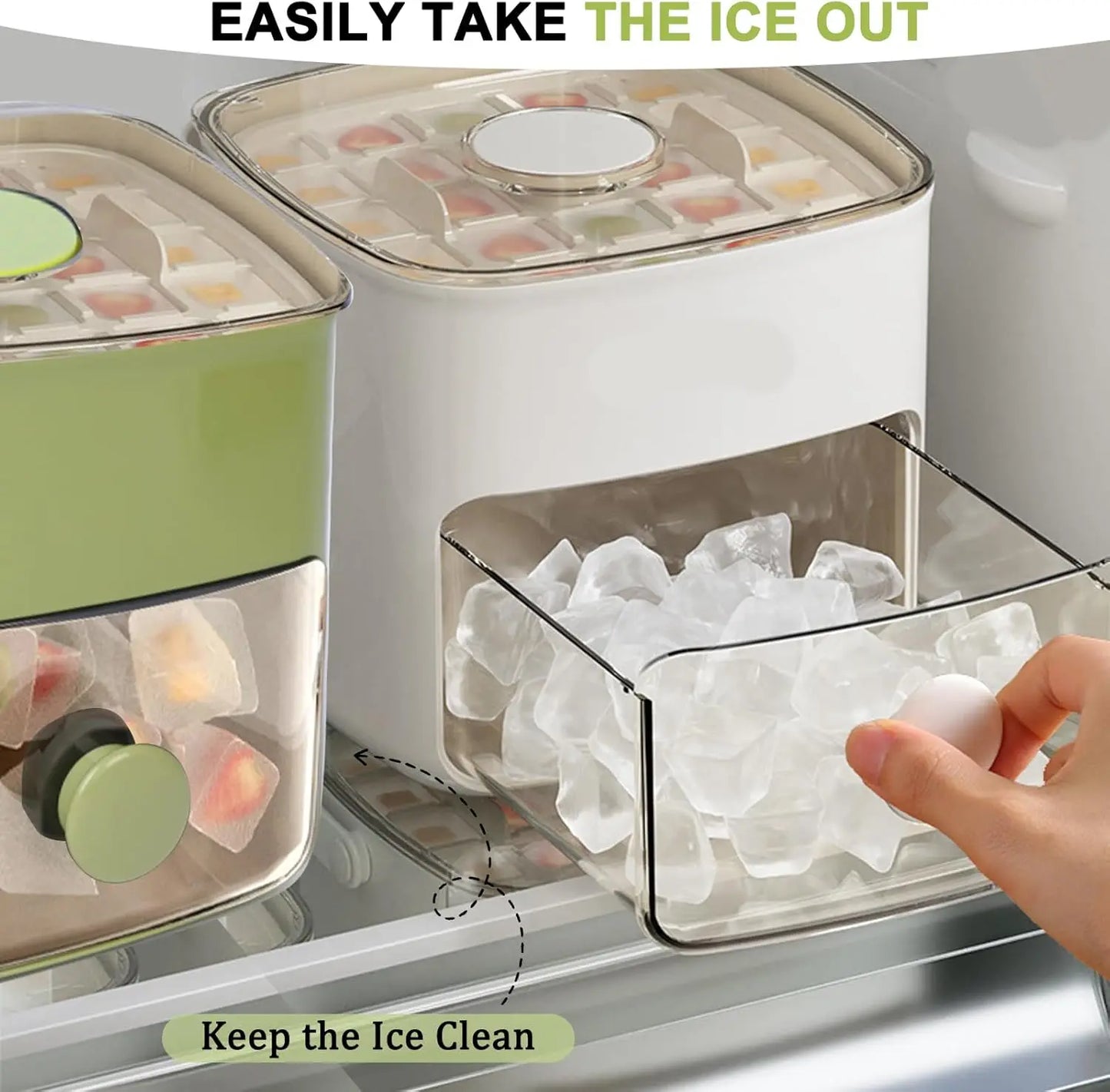 Bandeja para cubitos de hielo de 48 rejillas con compartimento de almacenamiento: fácil liberación con un solo toque