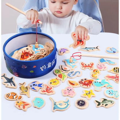 Jeu de pêche en bois Montessori – Jouet éducatif sur la vie marine