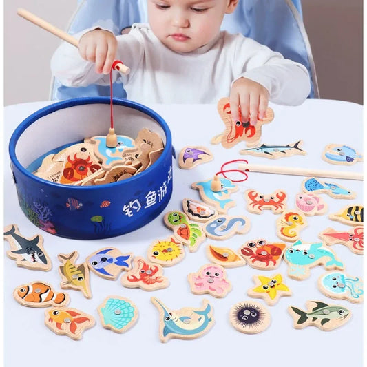 Montessori Wooden Fishing Game – Educational Marine Life Toy