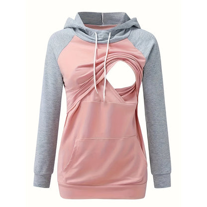 Sudadera de lactancia materna con capucha: cómoda sudadera con bolsillo tipo canguro