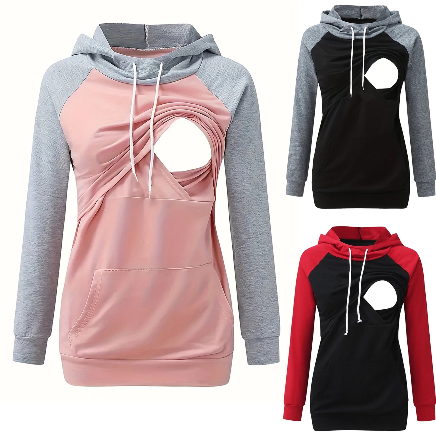 Sudadera de lactancia materna con capucha: cómoda sudadera con bolsillo tipo canguro