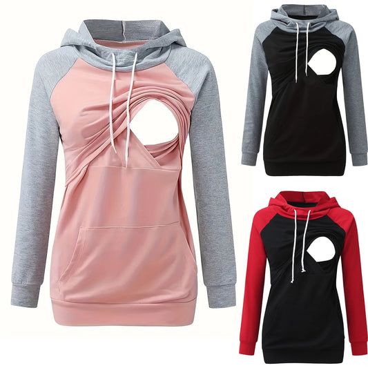 Maternity Nursing Hoodie – Comfortable Kangaroo Pocket Breastfeeding Top