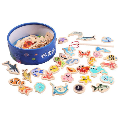 Jeu de pêche en bois Montessori – Jouet éducatif sur la vie marine